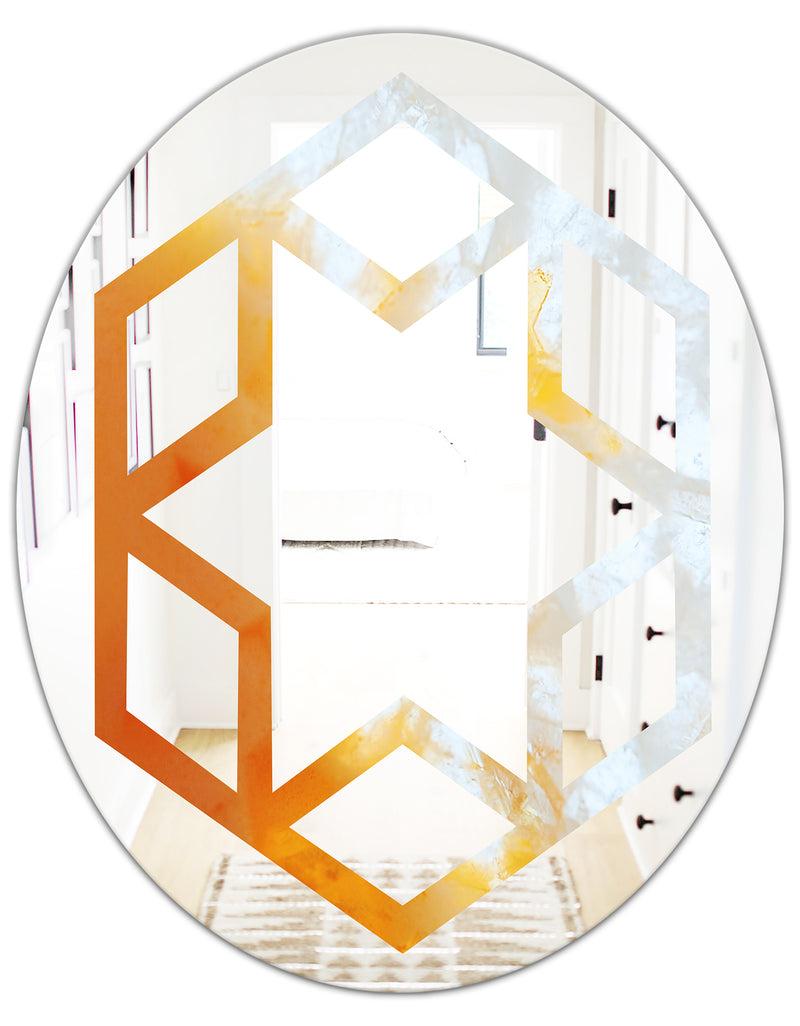 DesignQ True Yellow Stone - Modern Round Or Oval Wall Mirror - Hexagon Star