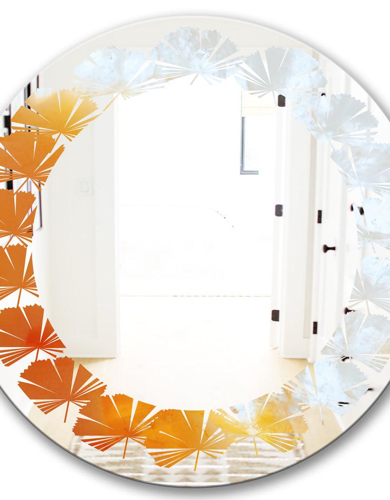 DesignQ True Yellow Stone - Modern Round Or Oval Wall Mirror - Leaves