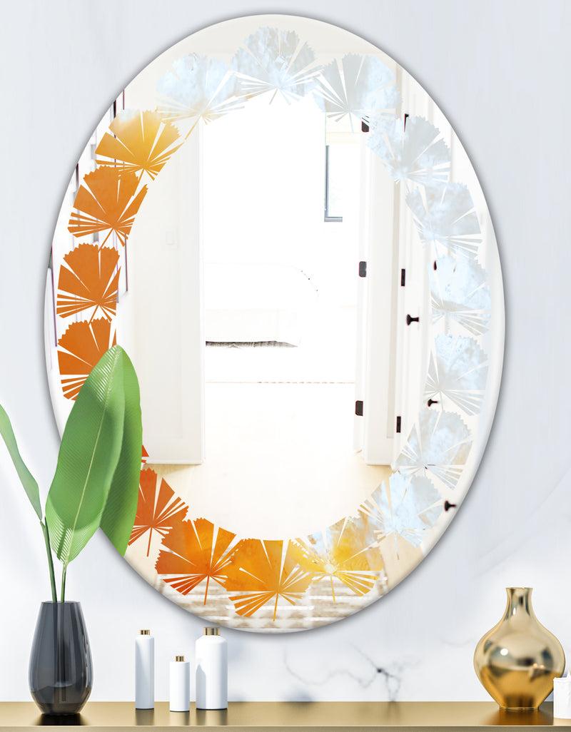 DesignQ True Yellow Stone - Modern Round Or Oval Wall Mirror - Leaves