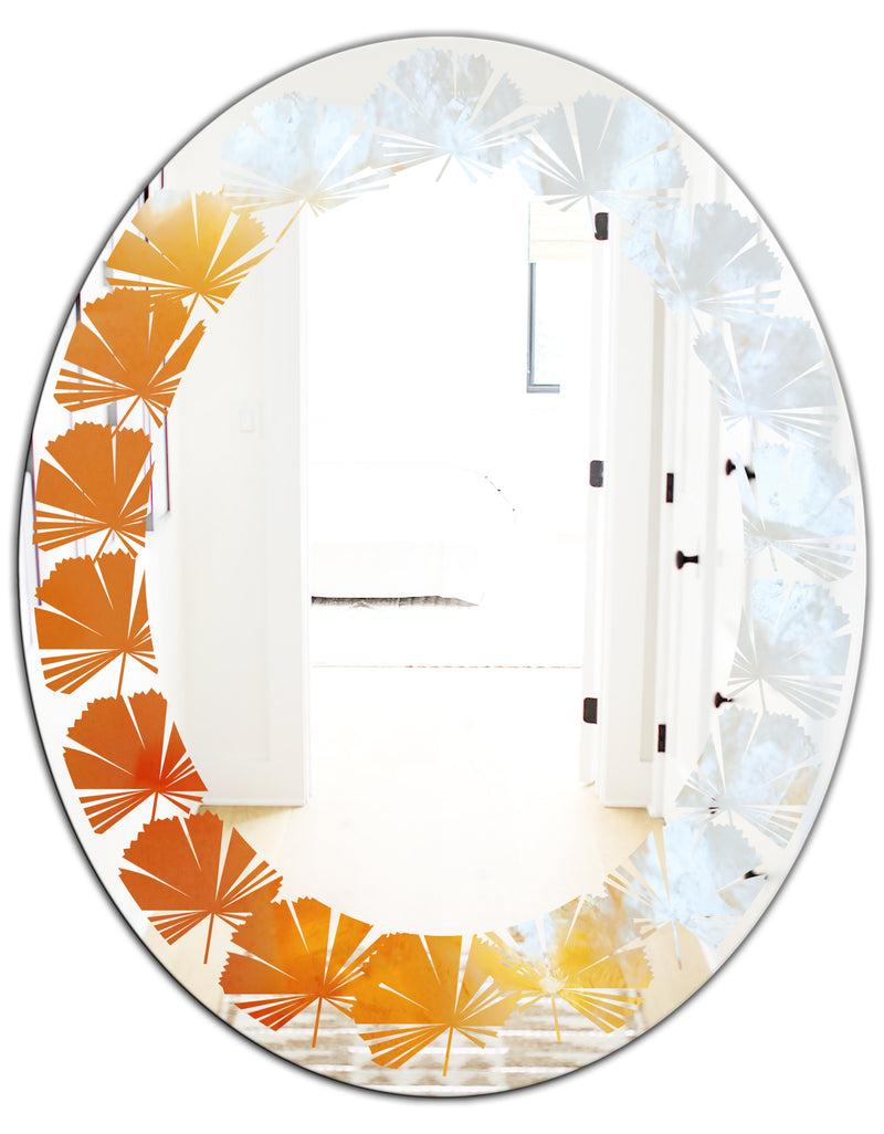 DesignQ True Yellow Stone - Modern Round Or Oval Wall Mirror - Leaves