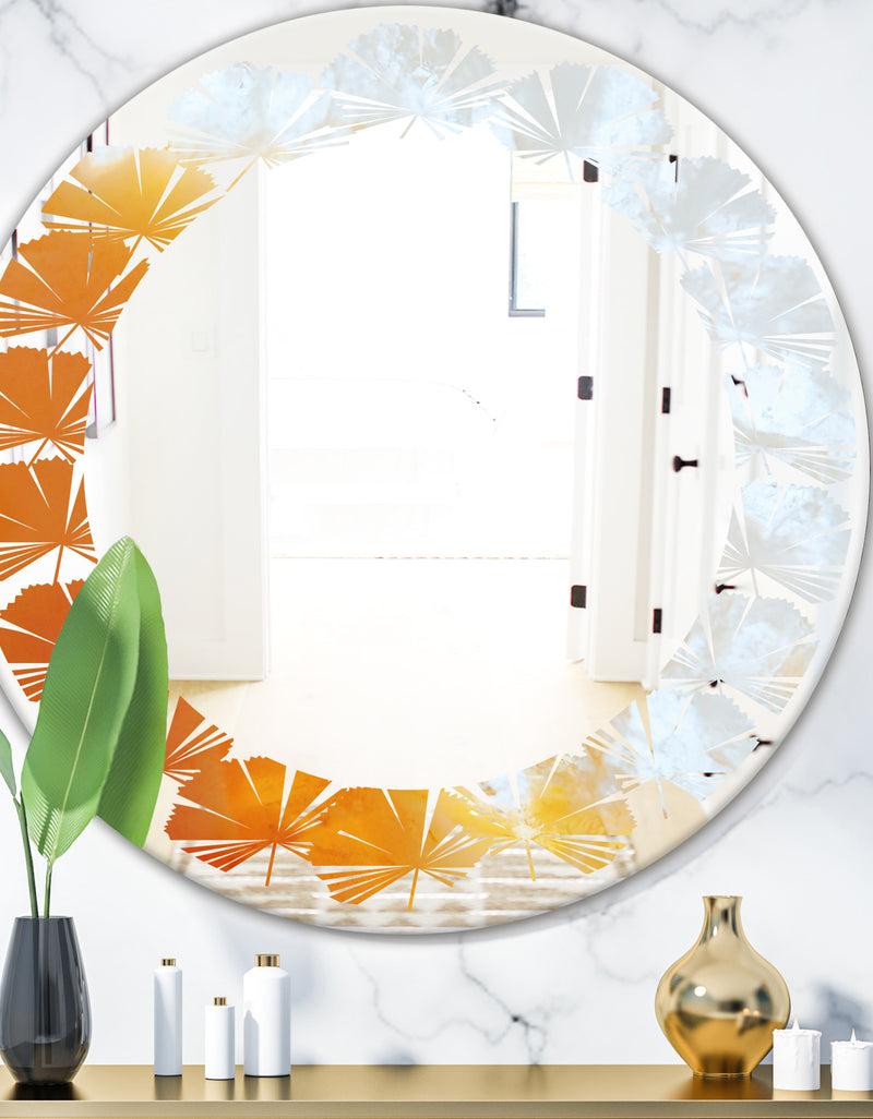 DesignQ True Yellow Stone - Modern Round or Oval Wall Mirror - Leaves