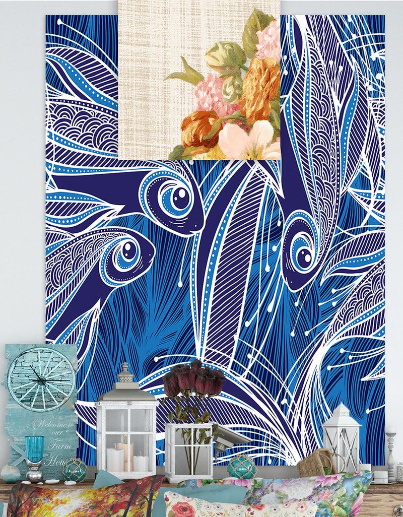 DesignQ Tulips in Teal and Gold Hatbox on Linen - Cabin & Lodge Gallery-wrapped Canvas