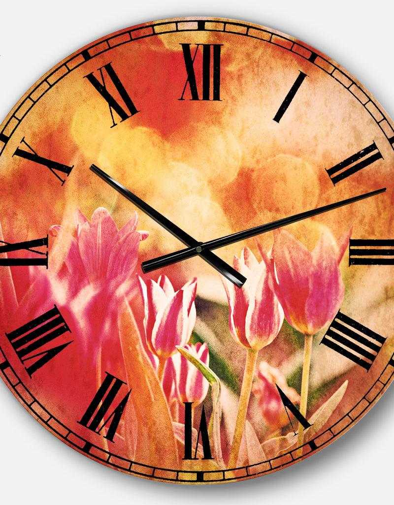 DesignQ Tulips On Abstract Red Background - Floral Large Wall CLock