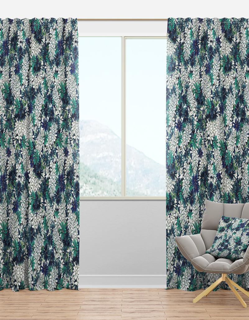 DesignQ Turquoise and White Ocean Of Flowers - Floral Curtain Panels