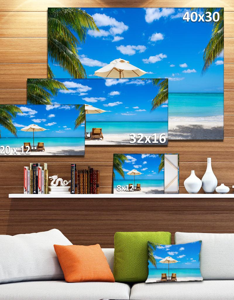 DesignQ Turquoise Beach With Chairs - Seashore Photo Canvas Print