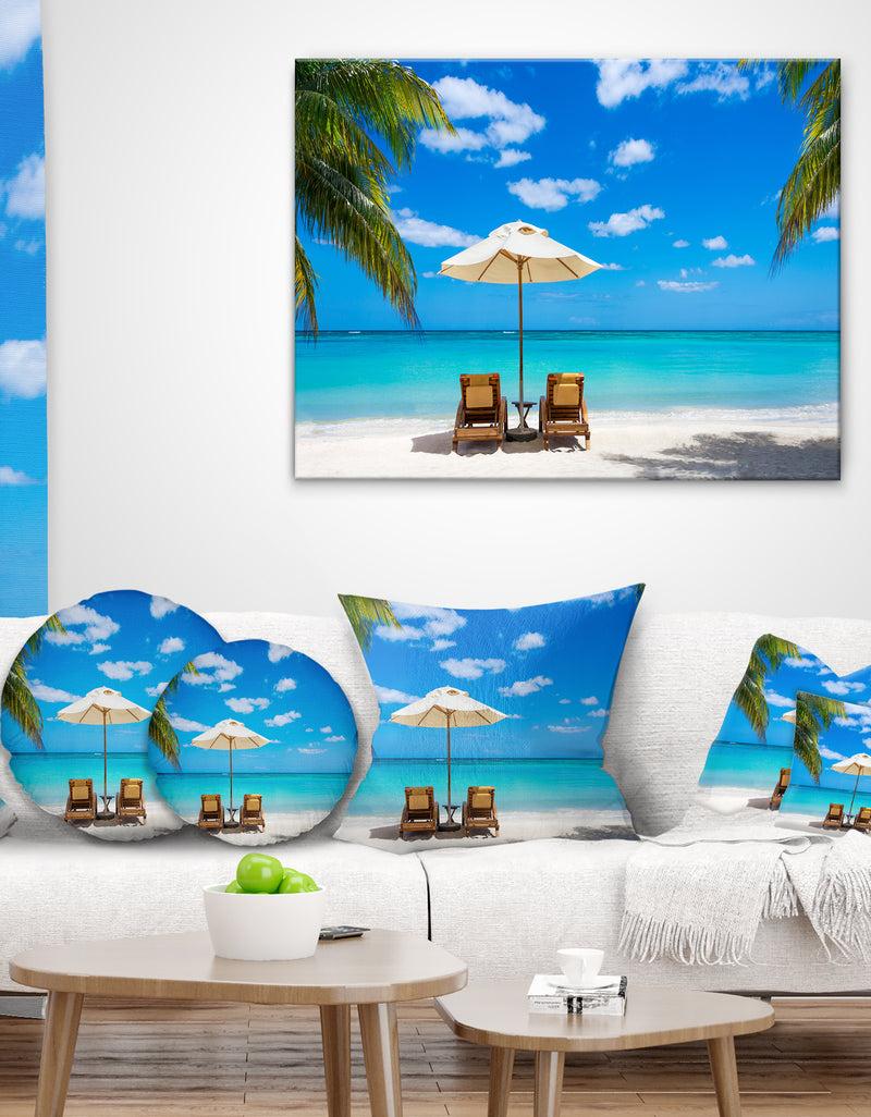 DesignQ Turquoise Beach With Chairs - Seashore Photo Canvas Print
