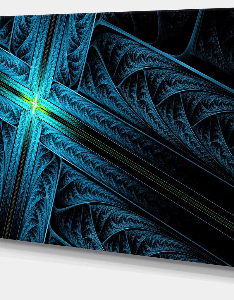 DesignQ Turquoise Fractal Cross Design - Large Glossy Canvas Art Print
