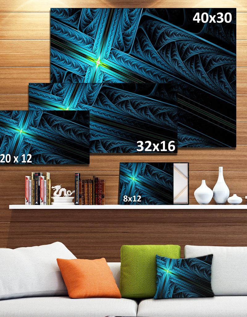 DesignQ Turquoise Fractal Cross Design - Large Glossy Canvas Art Print