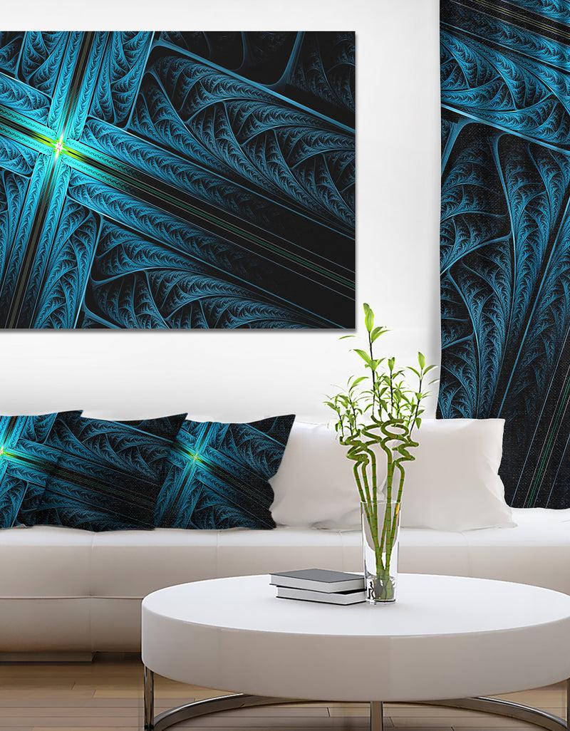 DesignQ Turquoise Fractal Cross Design - Large Glossy Canvas Art Print