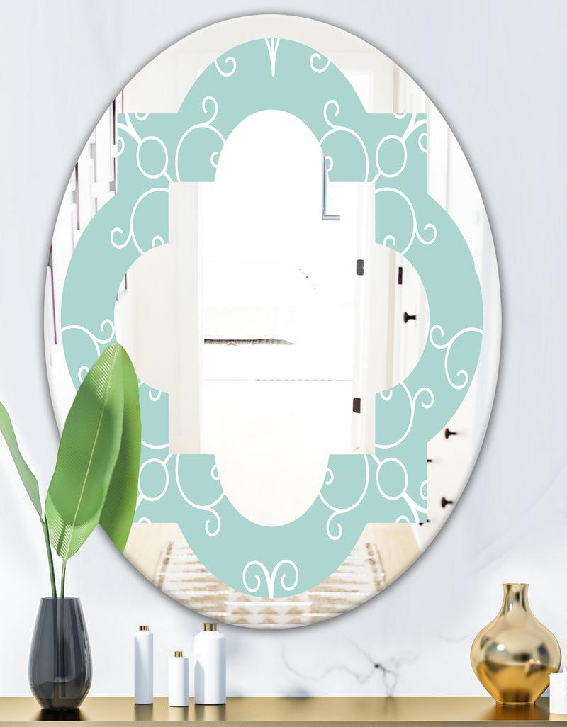 DesignQ Turquoise Minimal Ornament - Modern Round Or Oval Wall Mirror - Quatrefoil