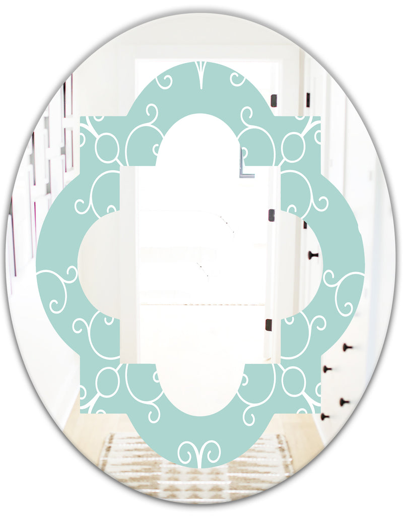 DesignQ Turquoise Minimal Ornament - Modern Round Or Oval Wall Mirror - Quatrefoil