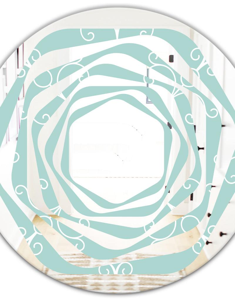 DesignQ Turquoise Minimal Ornament - Modern Round Or Oval Wall Mirror - Whirl