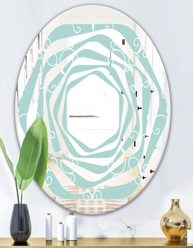 DesignQ Turquoise Minimal Ornament - Modern Round Or Oval Wall Mirror - Whirl