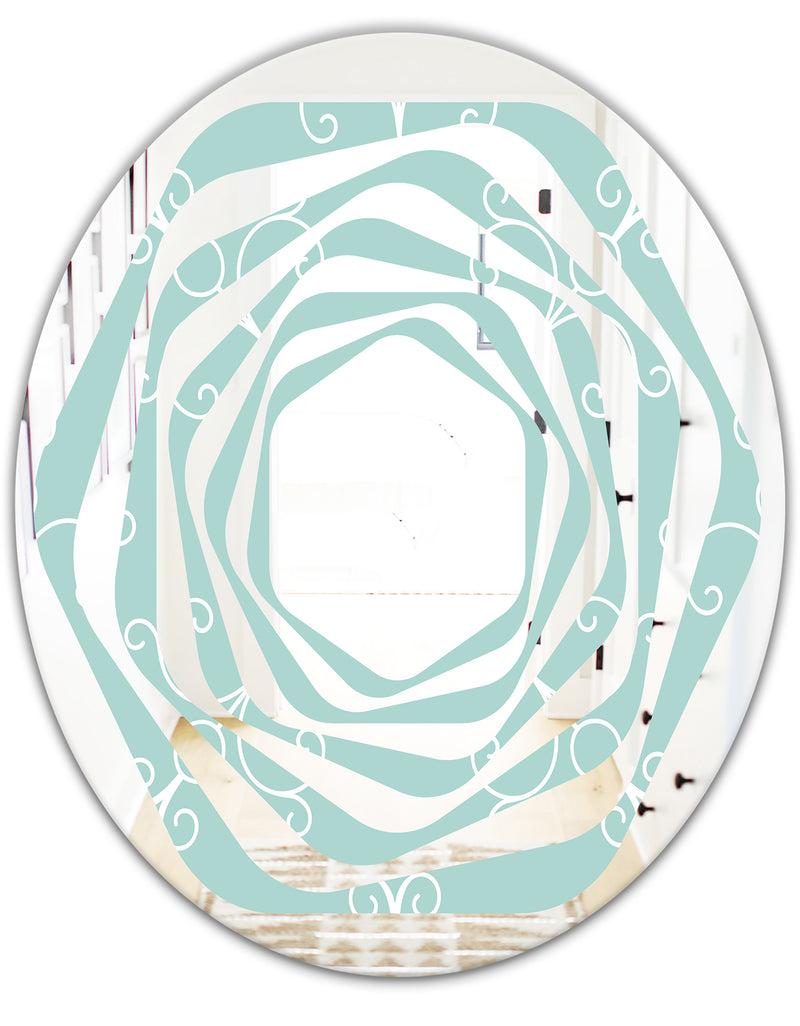 DesignQ Turquoise Minimal Ornament - Modern Round Or Oval Wall Mirror - Whirl