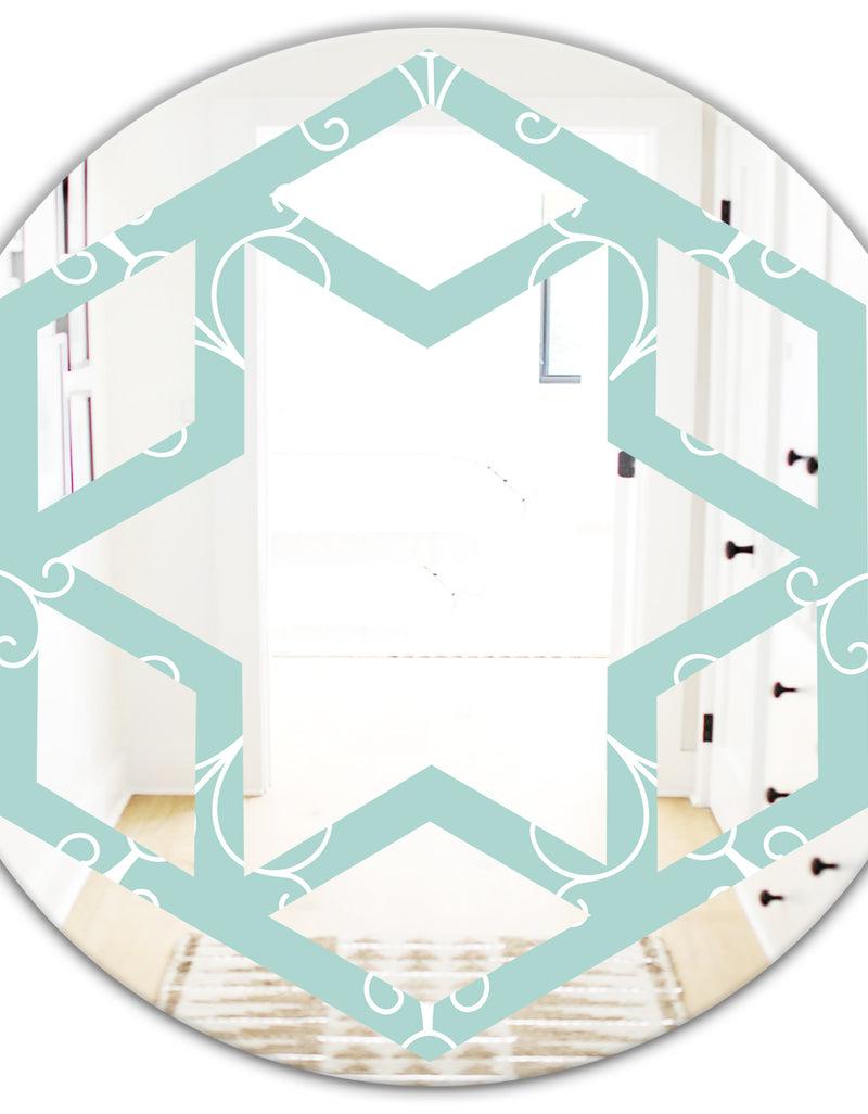 DesignQ Turquoise Minimal Ornament - Modern Round Or Oval Wall Mirror - Hexagon Star