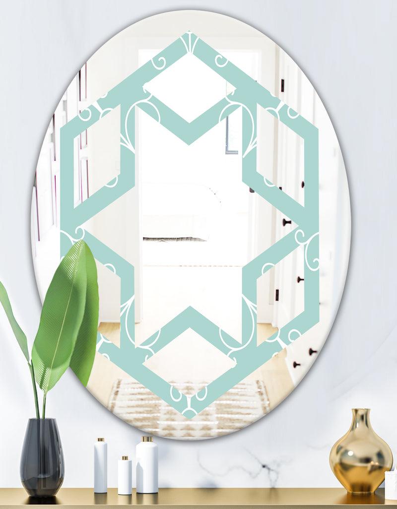 DesignQ Turquoise Minimal Ornament - Modern Round Or Oval Wall Mirror - Hexagon Star