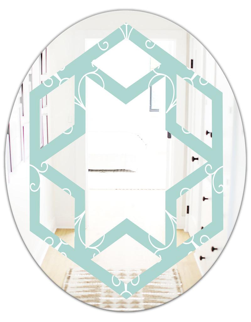 DesignQ Turquoise Minimal Ornament - Modern Round Or Oval Wall Mirror - Hexagon Star