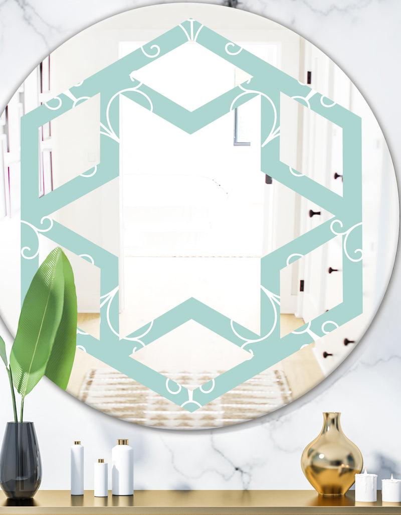 DesignQ Turquoise Minimal Ornament - Modern Round or Oval Wall Mirror - Hexagon Star