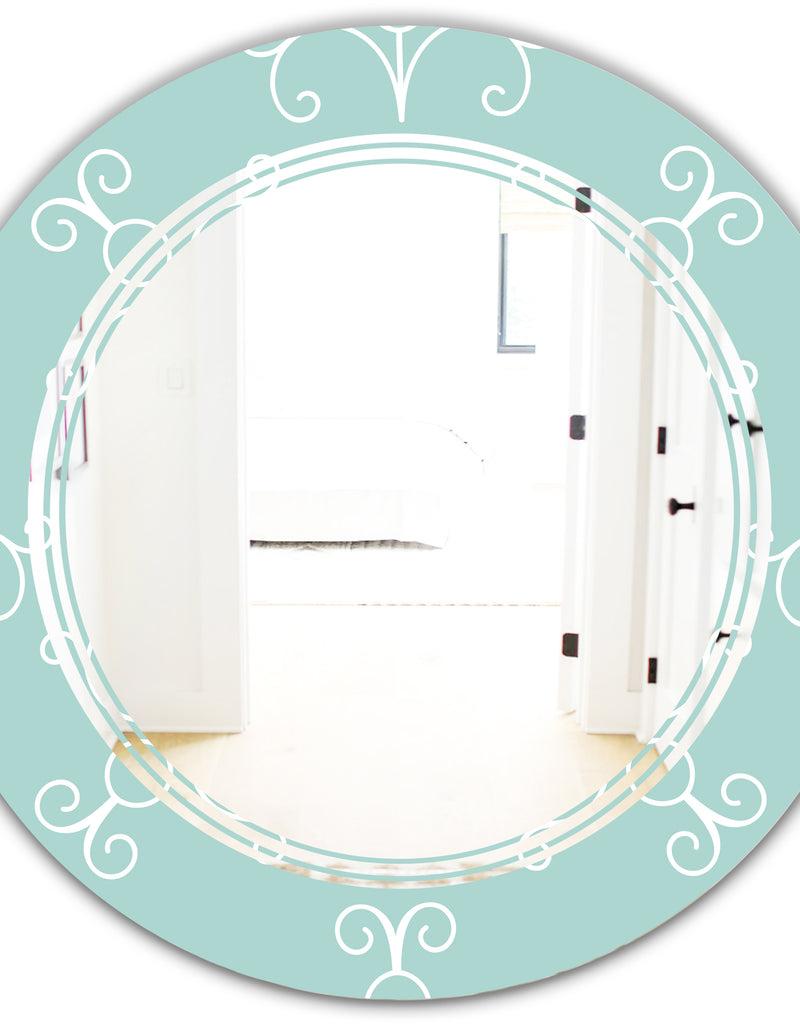 DesignQ Turquoise Minimal Ornament - Modern Round Or Oval Wall Mirror - Triple C