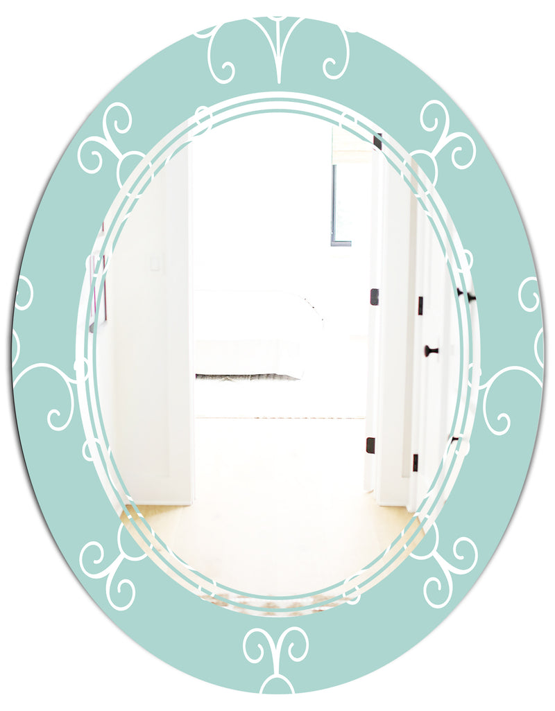 DesignQ Turquoise Minimal Ornament - Modern Round Or Oval Wall Mirror - Triple C