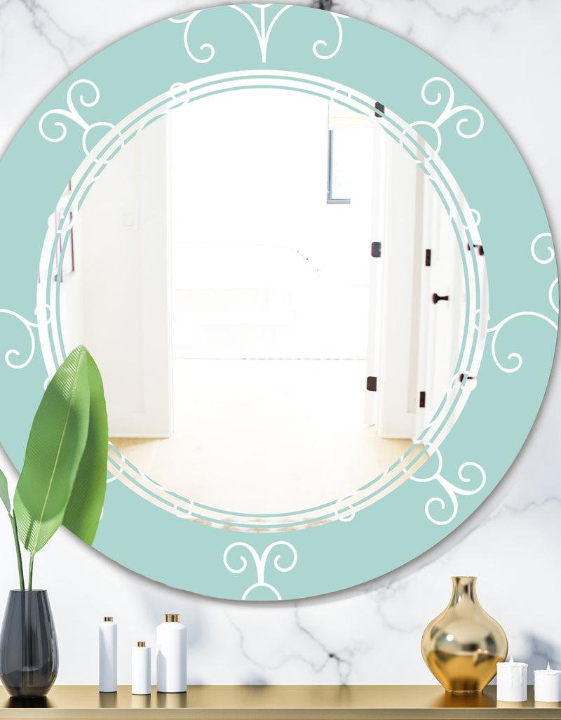 DesignQ Turquoise Minimal Ornament - Modern Round or Oval Wall Mirror - Triple C
