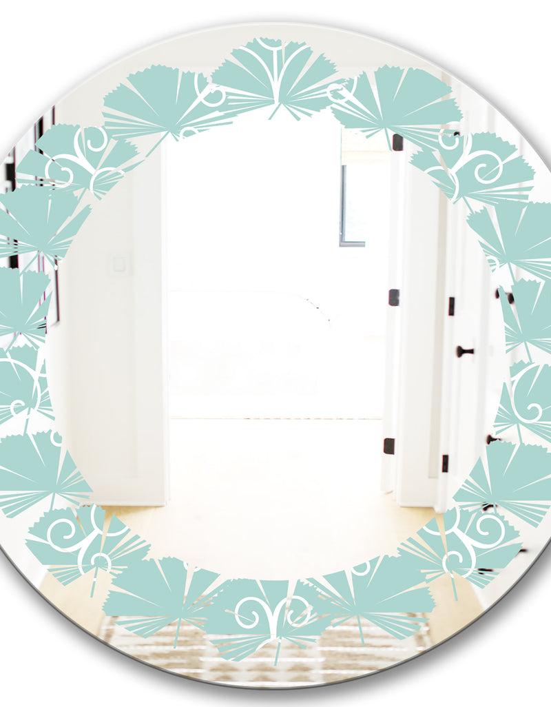 DesignQ Turquoise Minimal Ornament - Modern Round Or Oval Wall Mirror - Leaves