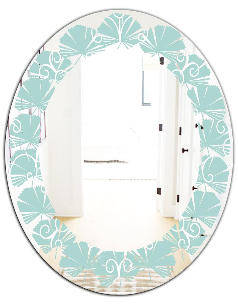 DesignQ Turquoise Minimal Ornament - Modern Round Or Oval Wall Mirror - Leaves