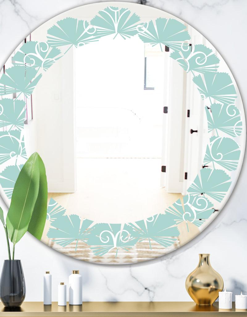 DesignQ Turquoise Minimal Ornament - Modern Round or Oval Wall Mirror - Leaves