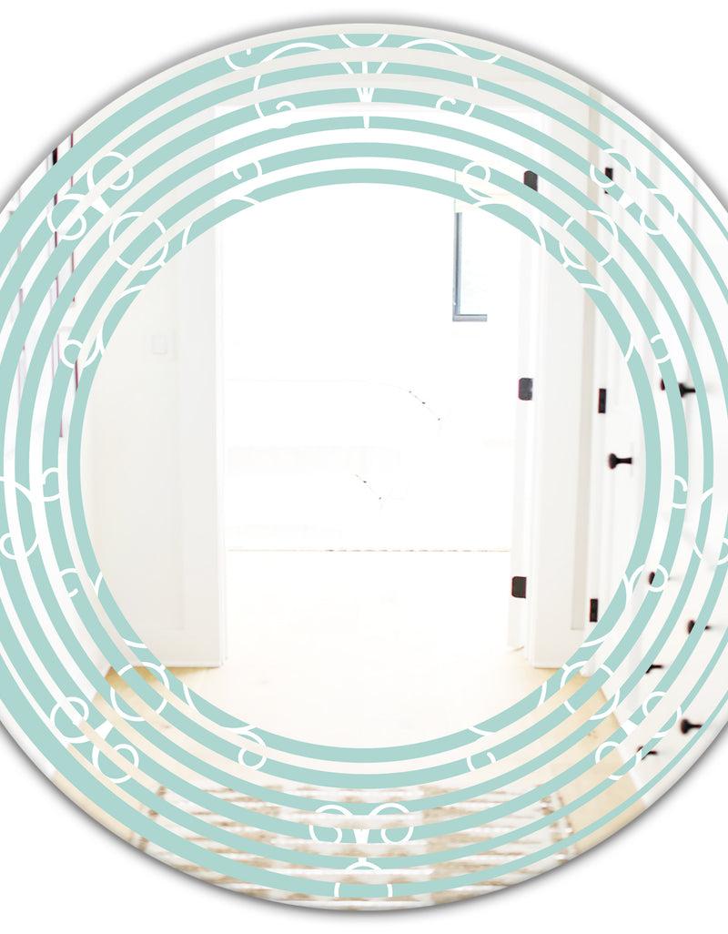 DesignQ Turquoise Minimal Ornament - Modern Round Or Oval Wall Mirror - Wave