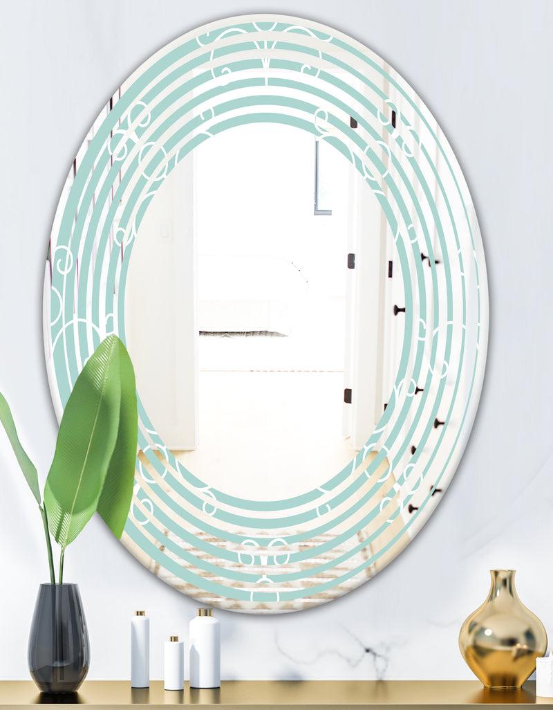 DesignQ Turquoise Minimal Ornament - Modern Round Or Oval Wall Mirror - Wave