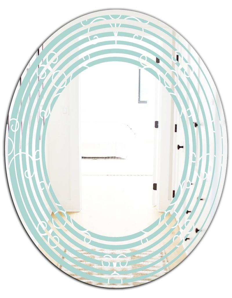 DesignQ Turquoise Minimal Ornament - Modern Round Or Oval Wall Mirror - Wave