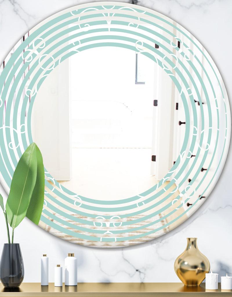 DesignQ Turquoise Minimal Ornament - Modern Round or Oval Wall Mirror - Wave