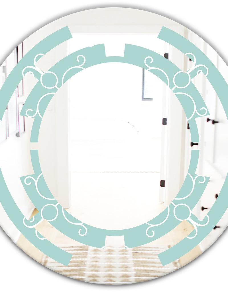DesignQ Turquoise Minimal Ornament - Modern Round Or Oval Wall Mirror - Space