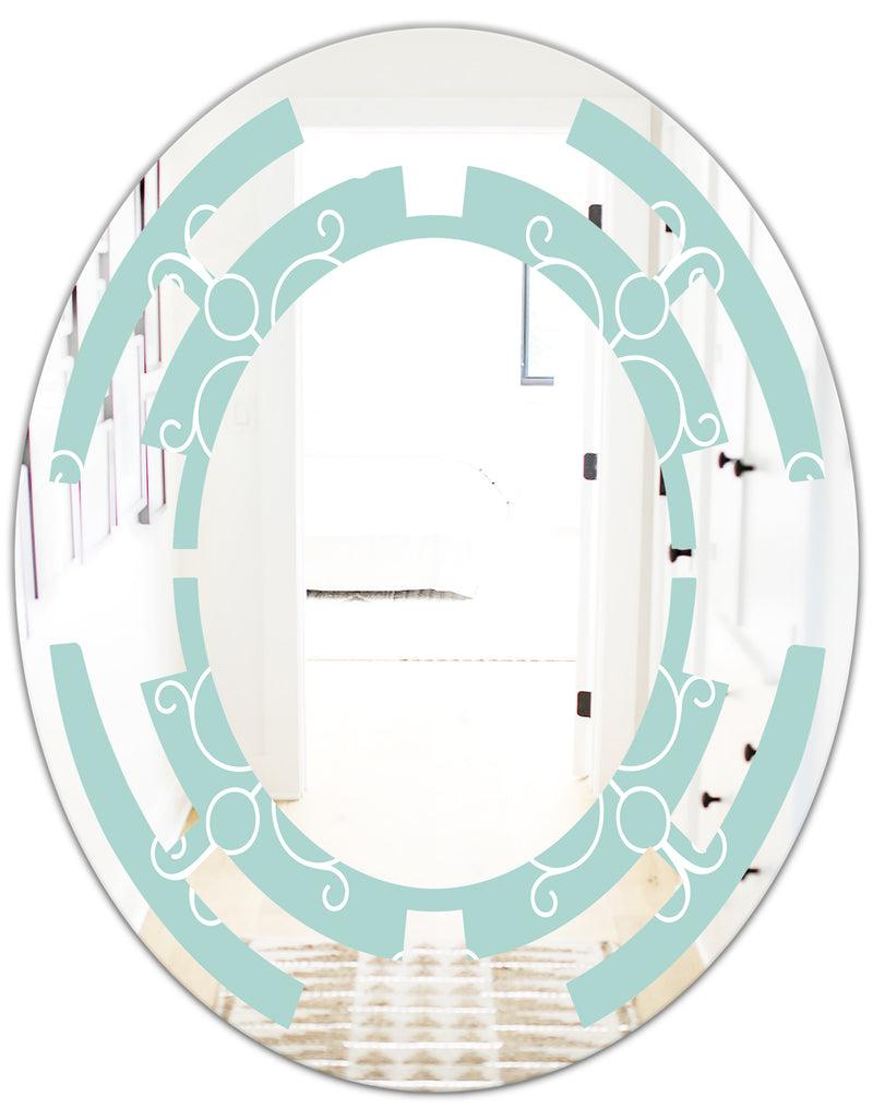 DesignQ Turquoise Minimal Ornament - Modern Round Or Oval Wall Mirror - Space