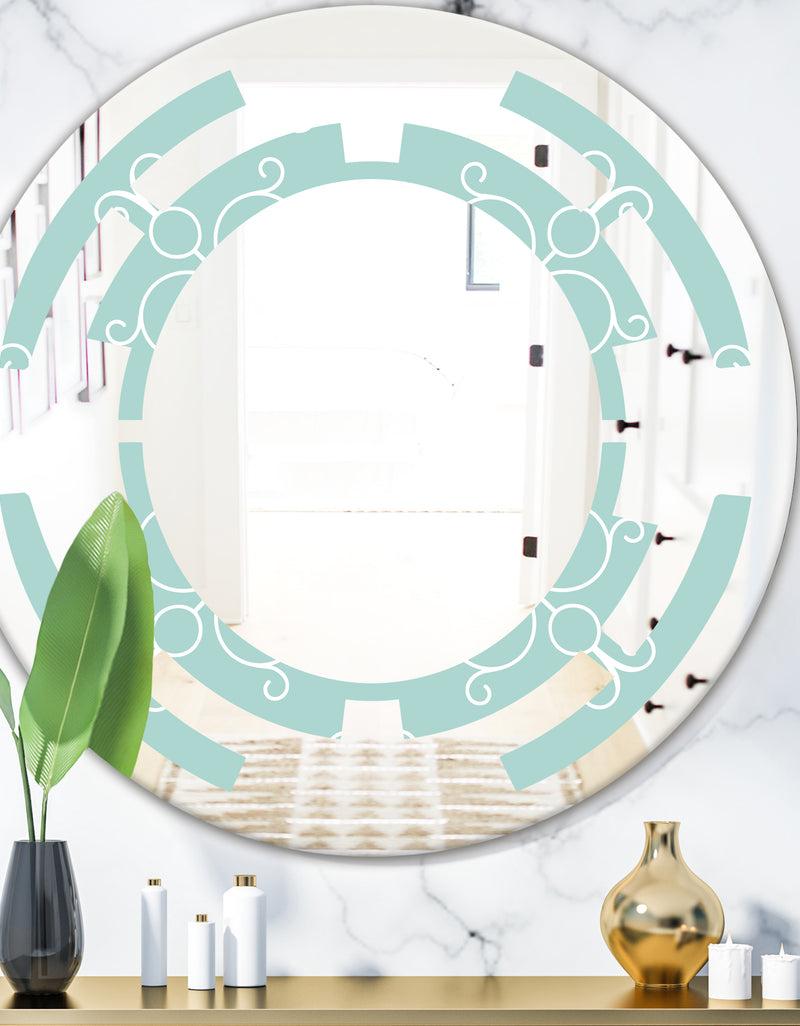 DesignQ Turquoise Minimal Ornament - Modern Round or Oval Wall Mirror - Space