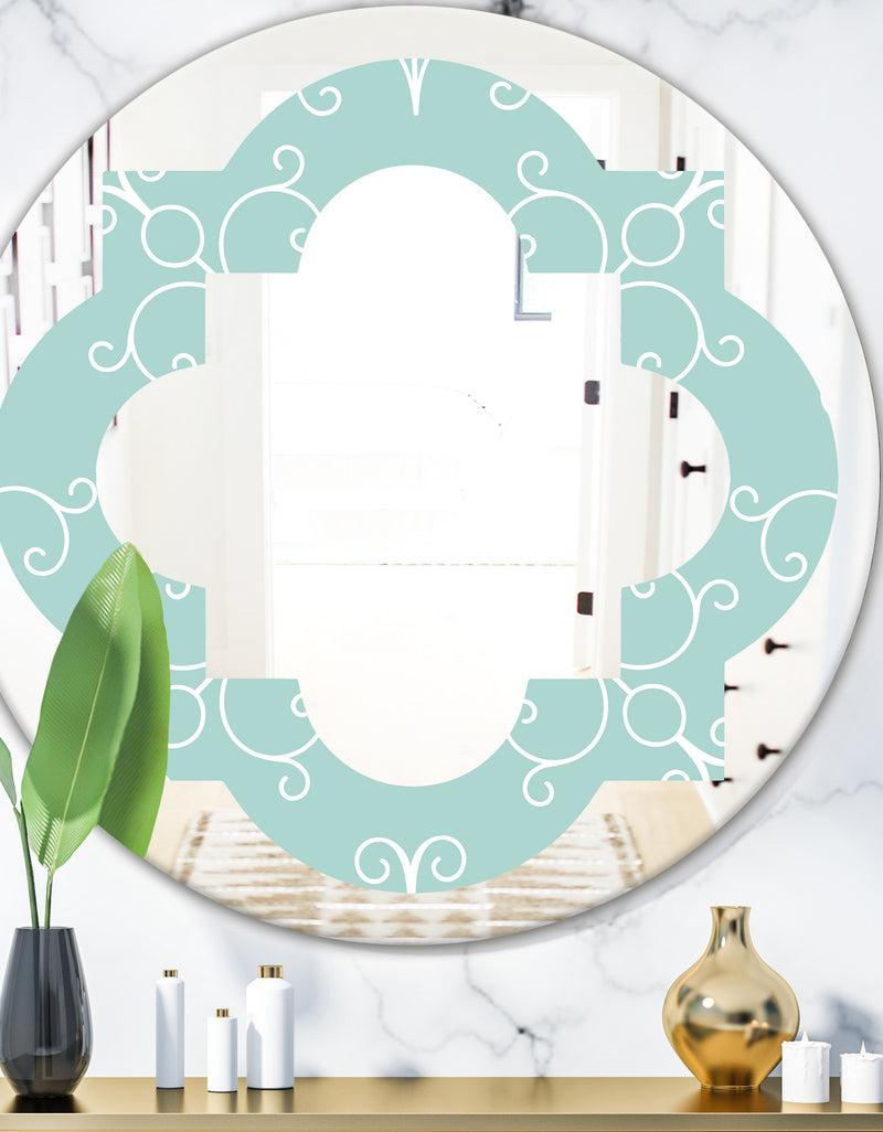 DesignQ Turquoise Minimal Ornament - Modern Round or Oval Wall Mirror - Quatrefoil