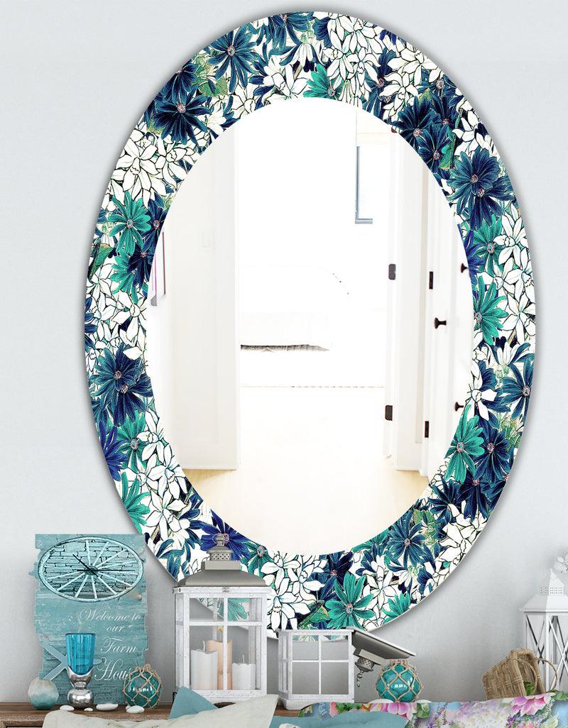 DesignQ Turquoise Of Flowers - Traditional Mirror - Oval Or Round Wall Mirror