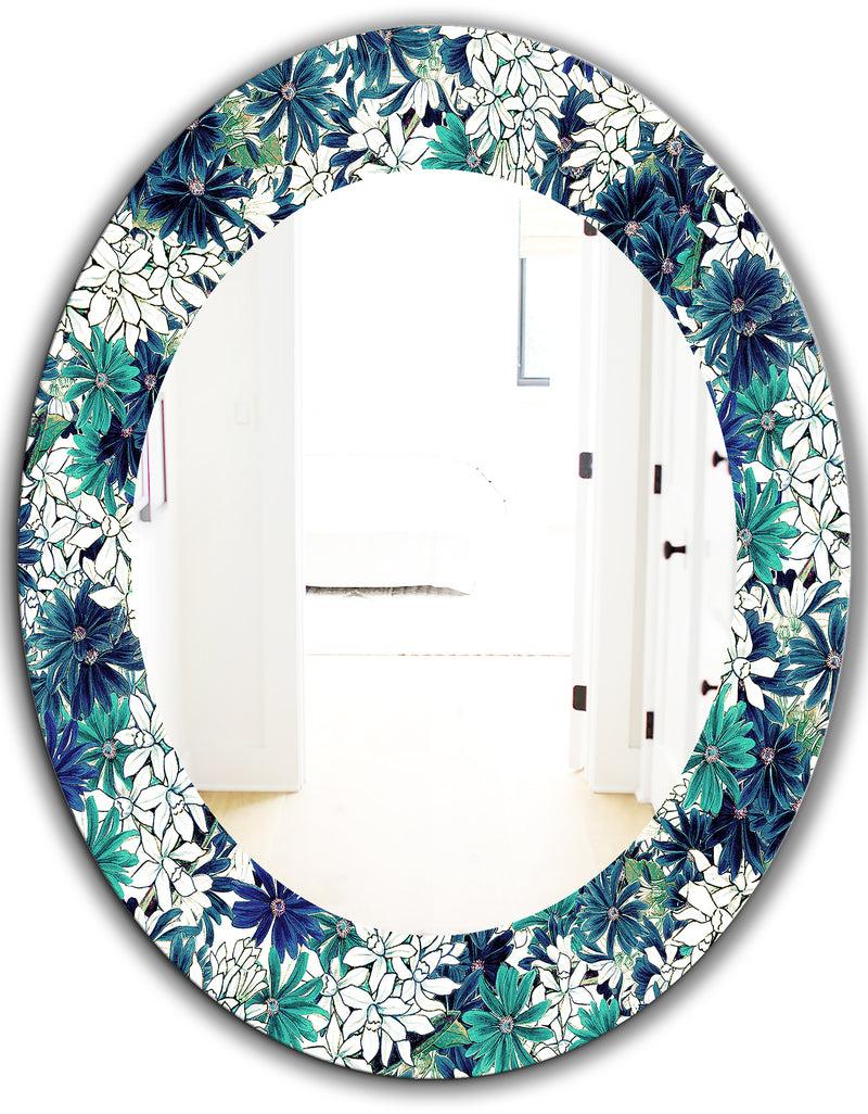 DesignQ Turquoise Of Flowers - Traditional Mirror - Oval Or Round Wall Mirror