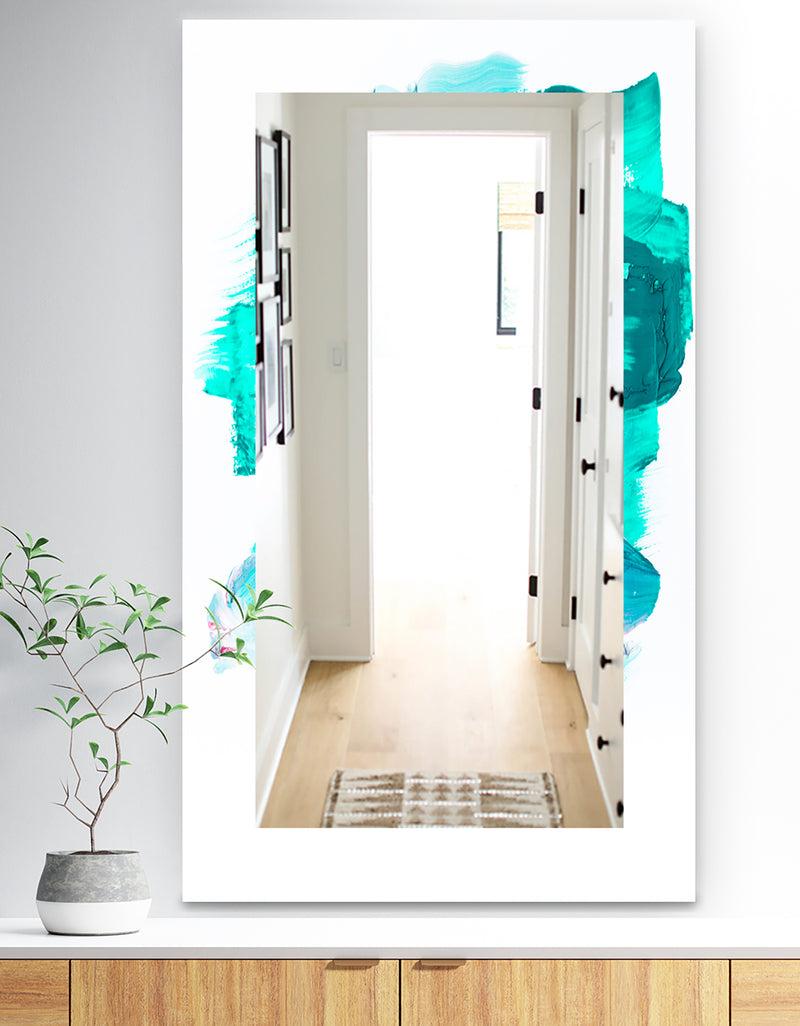 DesignQ Turquoise Paint Strokes On White - Traditional Mirror - Frameless Wall Mirror
