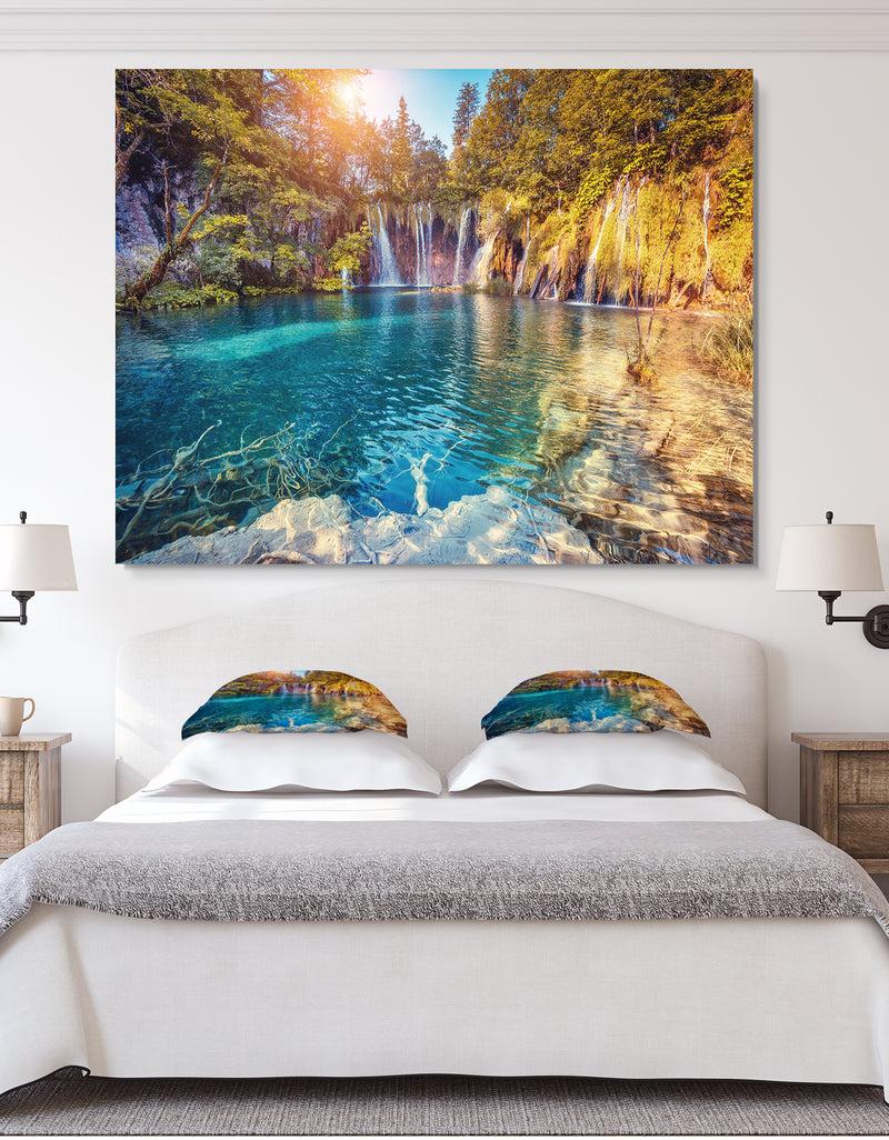 DesignQ Turquoise Water and Sunny Beams - Landscape Photography Canvas Print