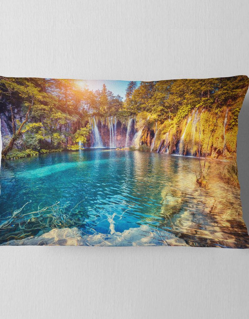 DesignQ Turquoise Water And Sunny Beams - Landscape Photography Throw Pillow