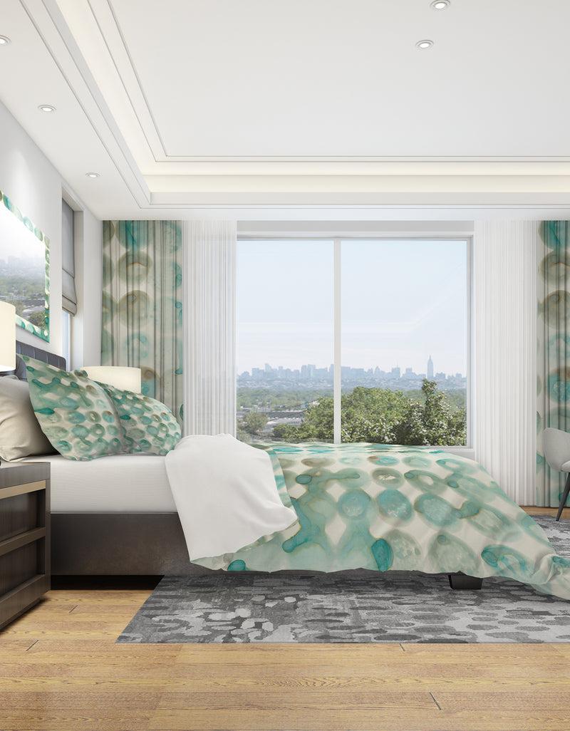 DesignQ Turquoise Watercolor Geometrical I - Geometric Duvet Cover Set