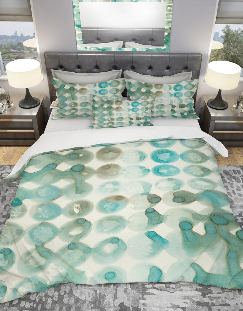 DesignQ Turquoise Watercolor geometrical I - Geometric Duvet Cover Set