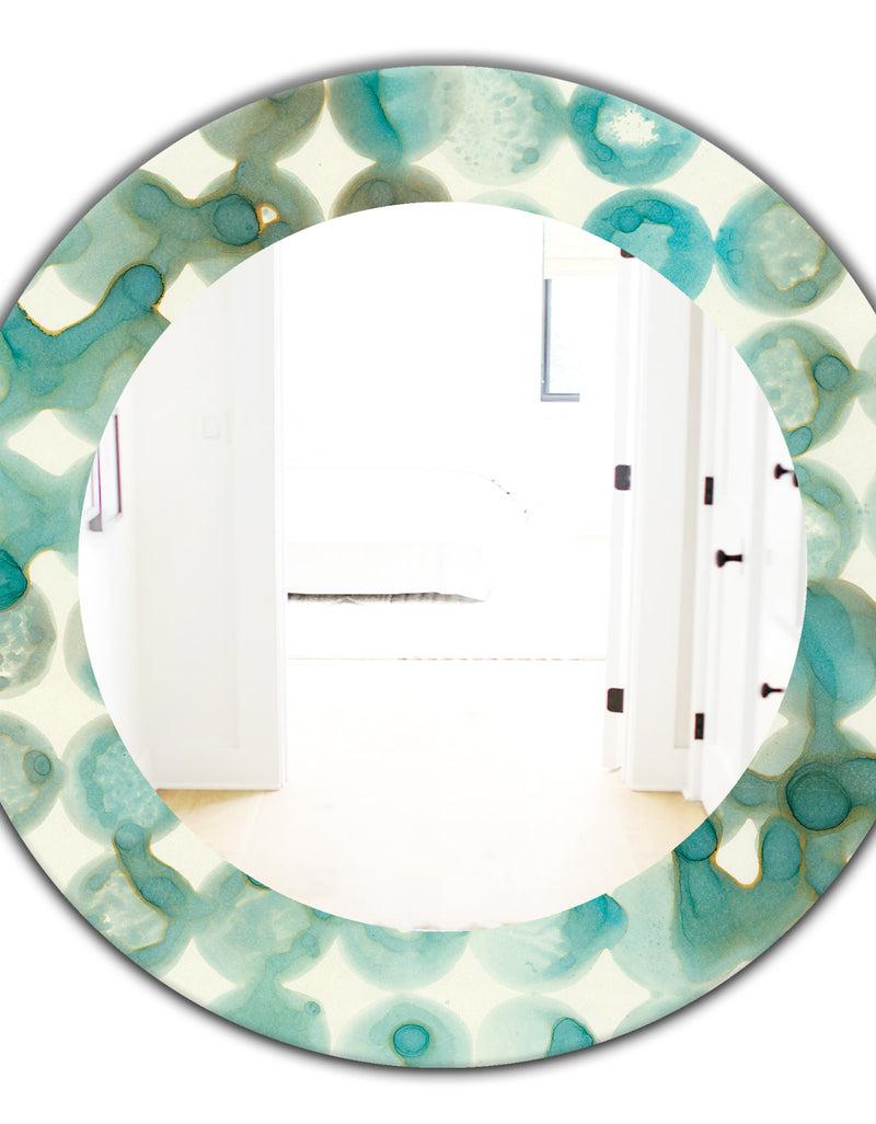DesignQ Turquoise Watercolor Geometrical I - Mid-Century Mirror - Oval Or Round Wall Mirror