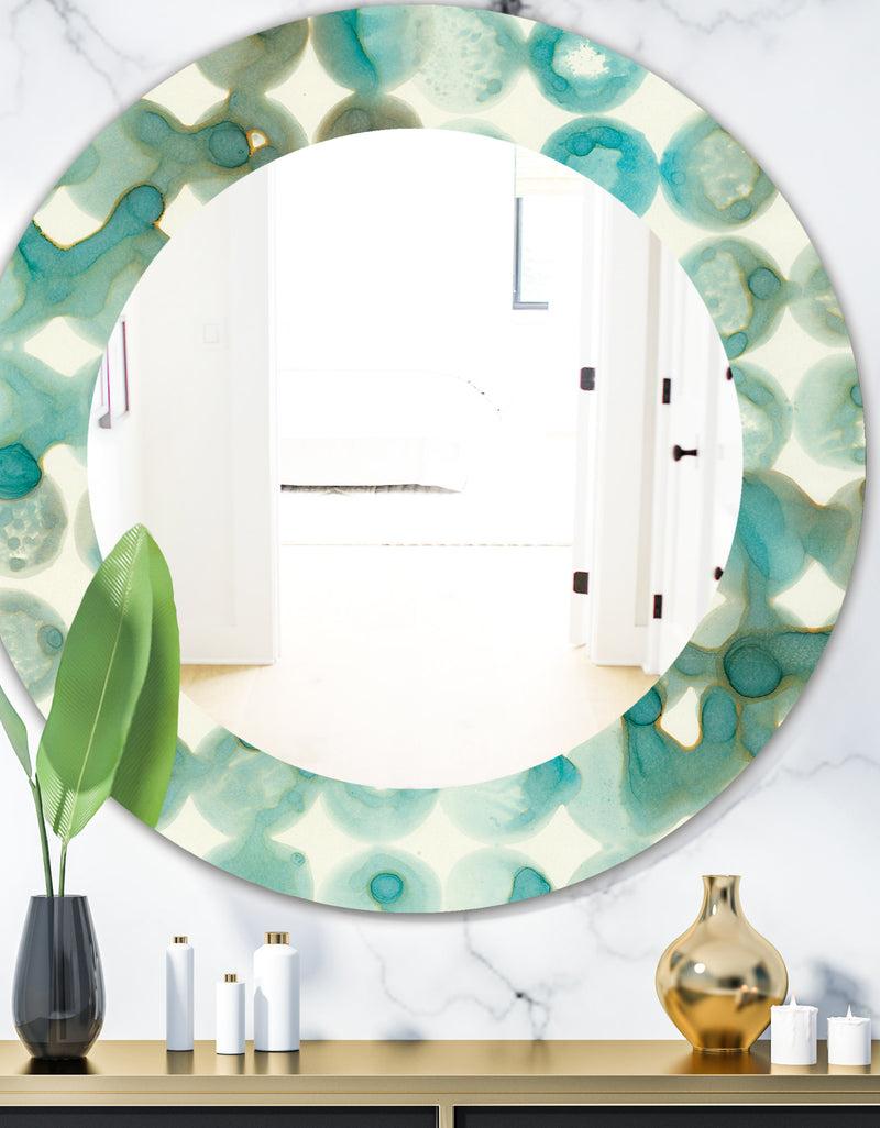 DesignQ Turquoise Watercolor Geometrical I - Mid-Century Mirror - Oval or Round Wall Mirror