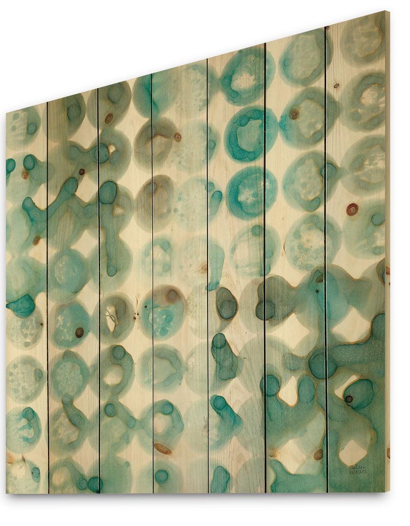 DesignQ Turquoise Watercolor Geometrical I - Modern & Transitional Print On Natural Pine Wood