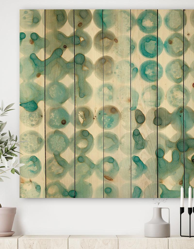DesignQ Turquoise Watercolor geometrical I - Modern & Transitional Print on Natural Pine Wood
