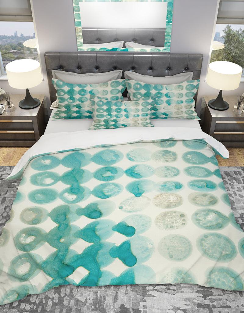 DesignQ Turquoise Watercolor geometrical II - Geometric Duvet Cover Set