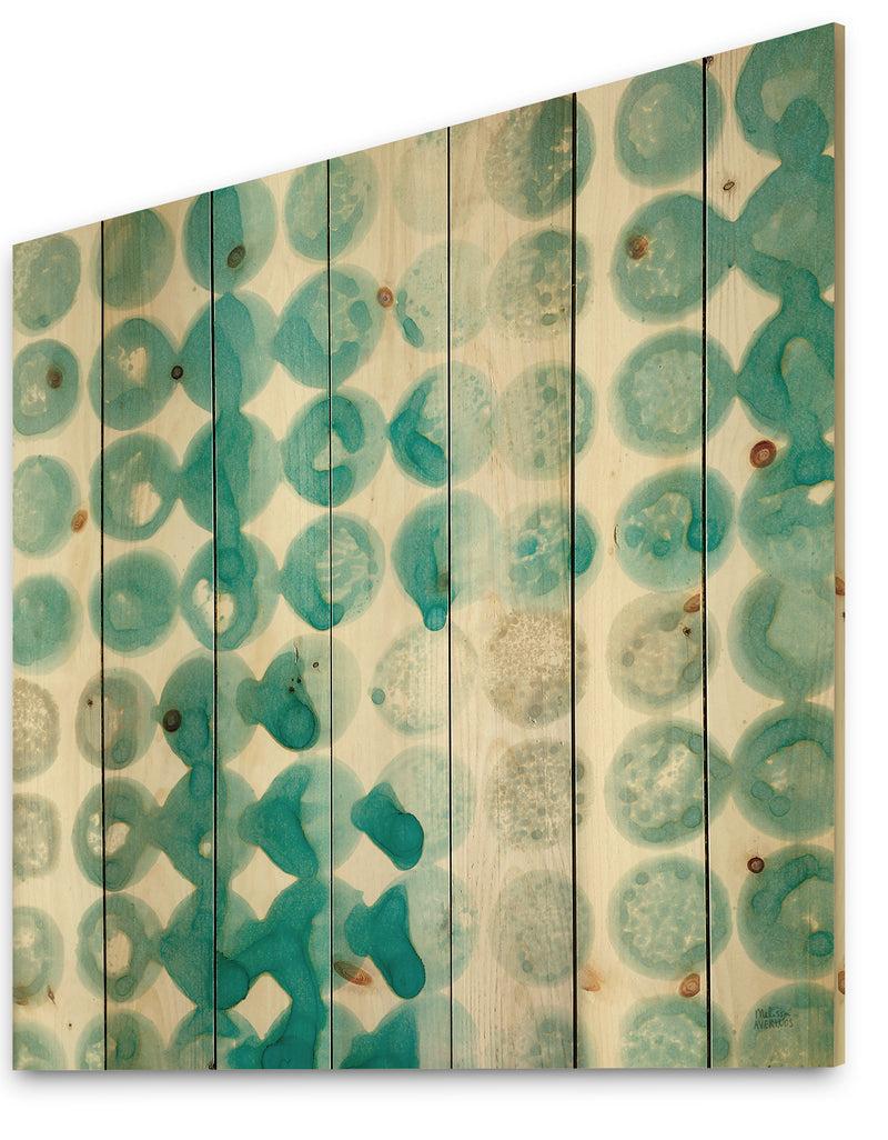 DesignQ Turquoise Watercolor Geometrical II - Modern & Transitional Print On Natural Pine Wood