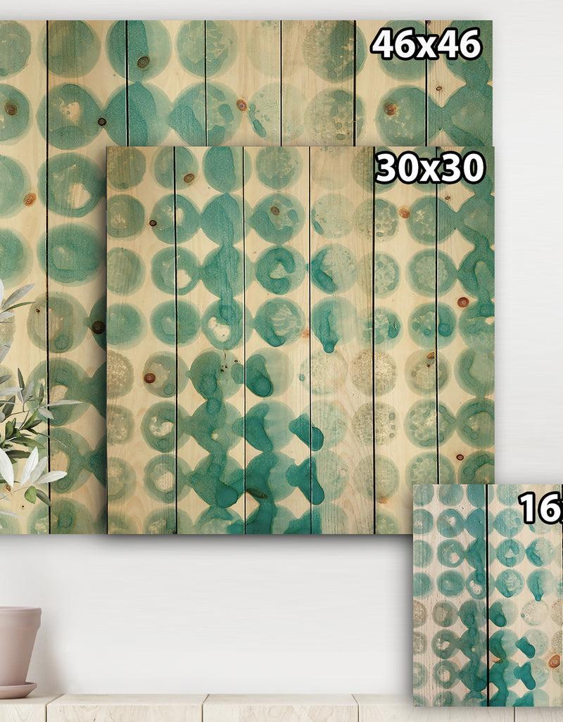 DesignQ Turquoise Watercolor Geometrical II - Modern & Transitional Print On Natural Pine Wood